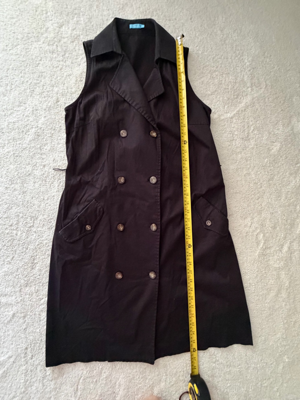 Sleeveless Double-Breasted Black Trench Dress